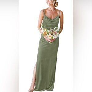 Velvet Sage Green Maxi Bridesmaids Dress